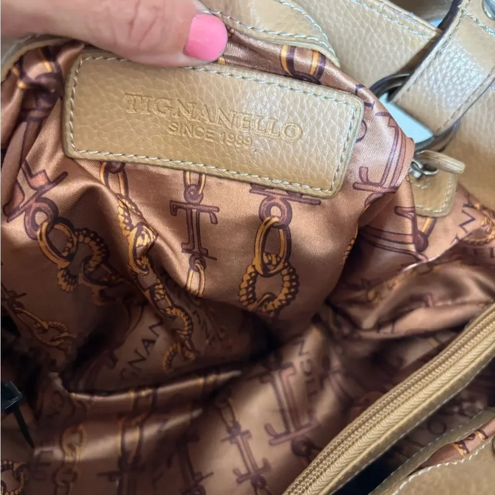 Elegant Tan and Silver Women's Shoulder Bag by Tignanello